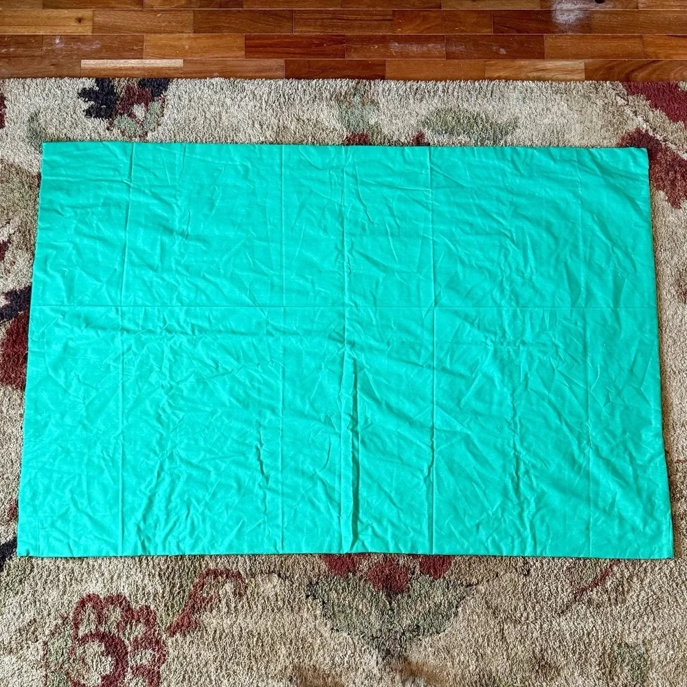 VTG Handmade Patchwork‎ Square Color Block Quilt Green Back 72